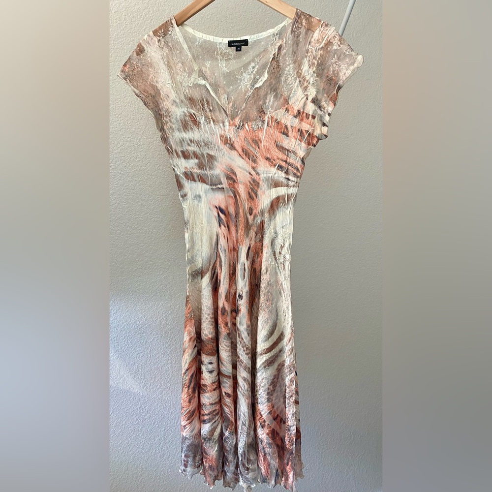 Komarov Lace Overlay Dress in Cream and Gray